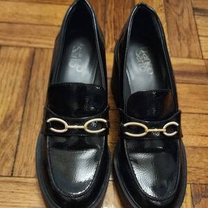 Franco Sarto Black Loafers with Gold Detail